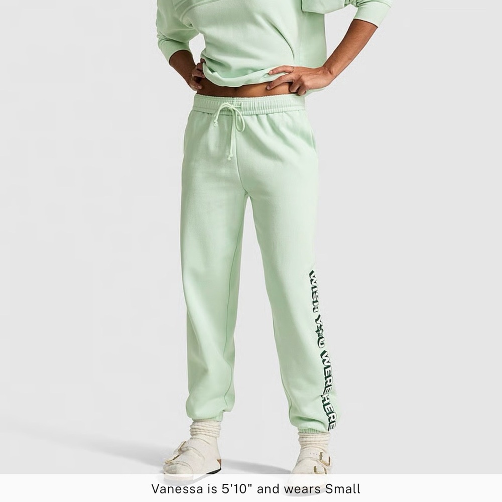 PINK Victoria's Secret Mint Green Campus Fleece Sweatpants